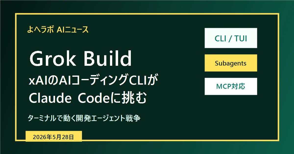 Grok Buildとは?xAIのAIコーディングCLIがClaude Codeに挑む|よへラボのアイキャッチ画像